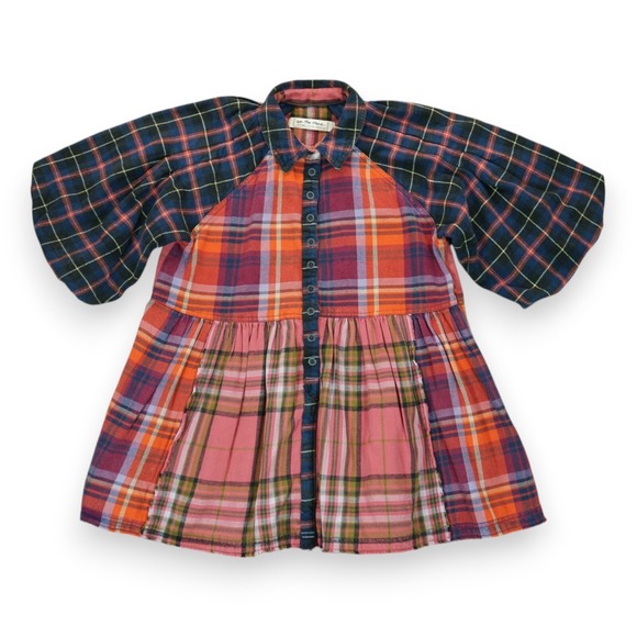 Free People Moon Bay Mixed Plaid‎ Top Women's Size XS MSRP $148 - Picture 1 of 8
